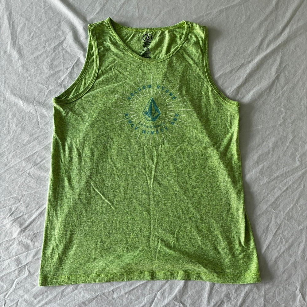 Volcom Stone Mens XL Tank Top Lime Green Heather Graphic Sleeveless Shirt Logo